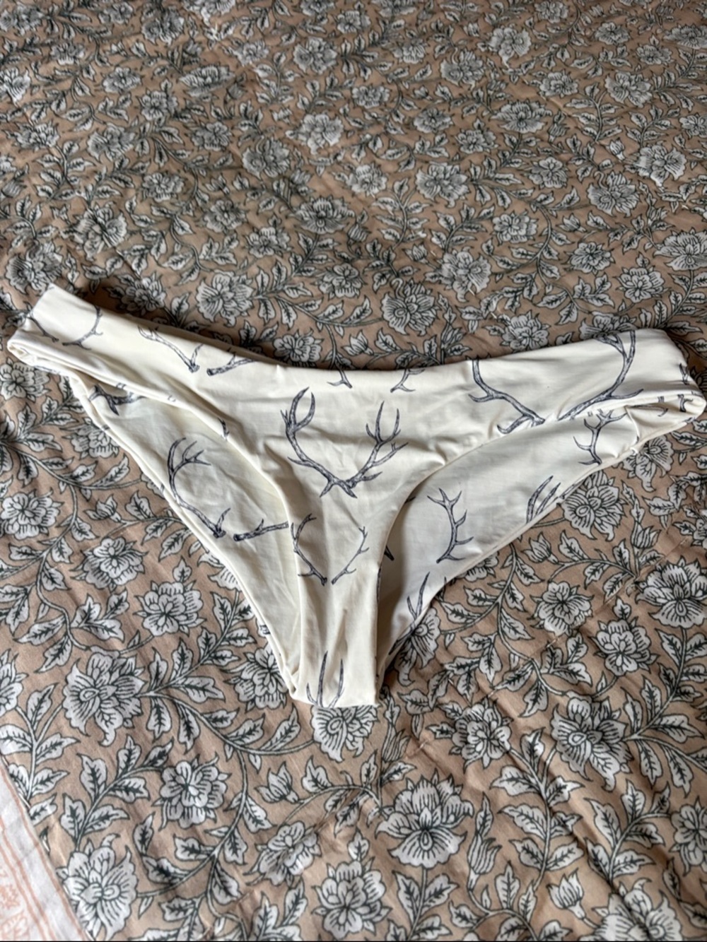 Boys + Arrows Cream Bikini Bottom with Black Antler Print